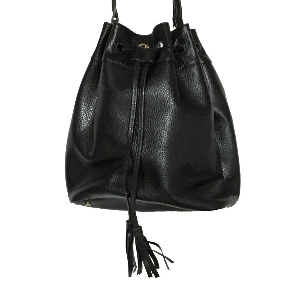 C Wonder Bucket Shopper Drawstring Tote Bag Shoulder Bag Black Pebbled Leather - Picture 4 of 16